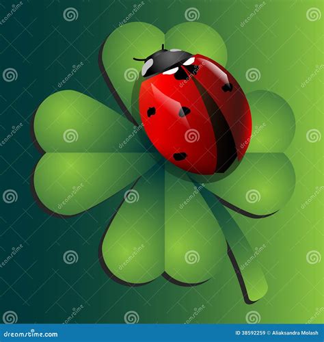 Ladybug On Clover Stock Illustration Illustration Of Leaf 38592259