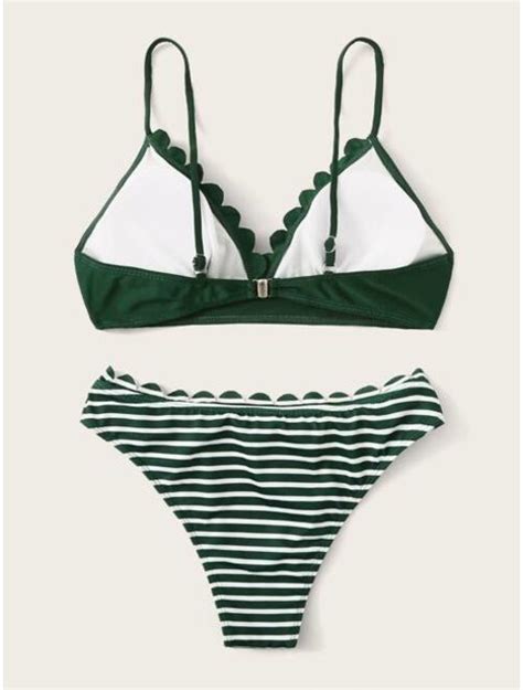 Buy Scallop Trim Plunge Neck Bikini Set Online Topofstyle