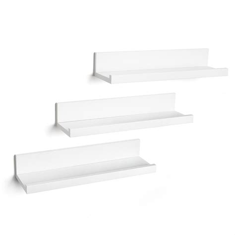 Set Of Three 14 Inch White Floating Wall Shelves