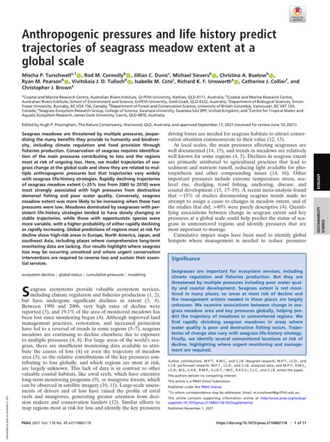 Pdf Anthropogenic Pressures And Life History Predict Trajectories Of Seagrass Meadow Extent At