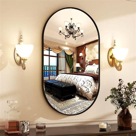 Harritpure 20 X 36 Oval Bathroom Mirror Wall Mounted Chic Brushed Metal Frame Hang Vertically