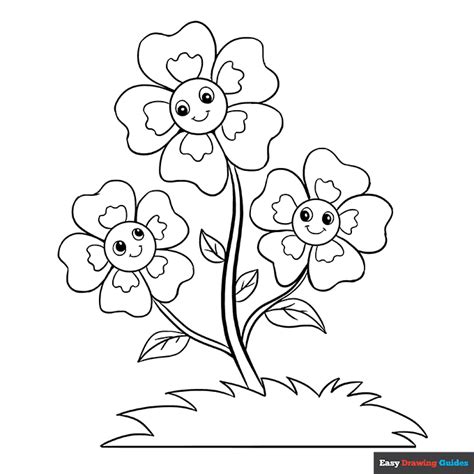 Cartoon Flowers Coloring Page Easy Drawing Guides