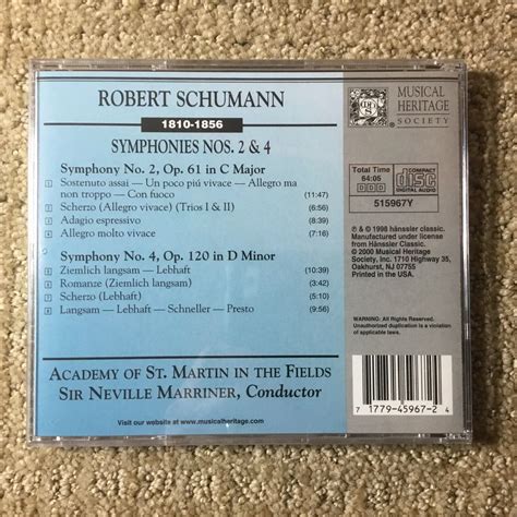 Schumann Symphonies Nos 2 And 4 Cd Musical Heritage Society Brand New