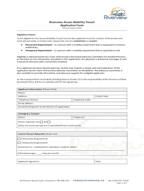 Fillable Online Riverview Access Mobility Transit Application Form Fax