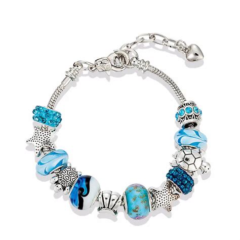 2021 blau Kristall Ozean Stil Armbänder Pandora Inlay Perlen Original