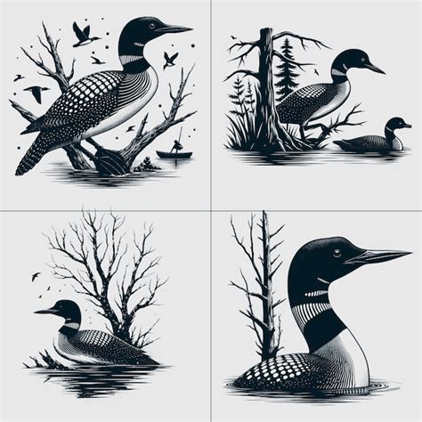 Premium Vector | Loon Bird Vector Loon silhouette Duck Lake scene ...