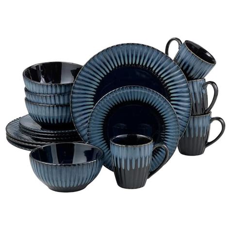 Over And Back 16 Piece Blue Reactive Stoneware Dinnerware Set Service