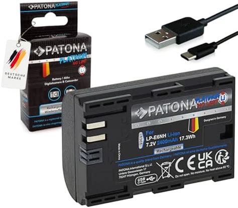 PATONA Platinum Batterie LP E6NH LPE6NH USB C 2400mAh LP E6N Batterien