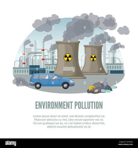 Cartoon Environmental Pollution Template With Car Factory Nuclear Power