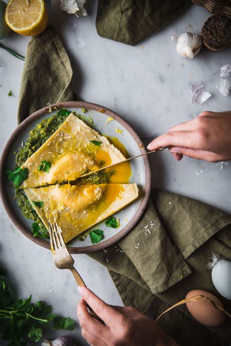 Egg Yolk Ravioli Uova Da Raviolo With Lemon Pesto