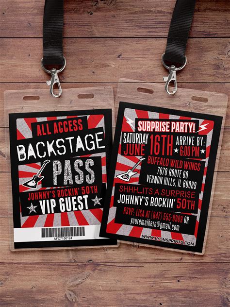 Vip Pass Backstage Pass Rockstar Invite Birthday Invitation 40th