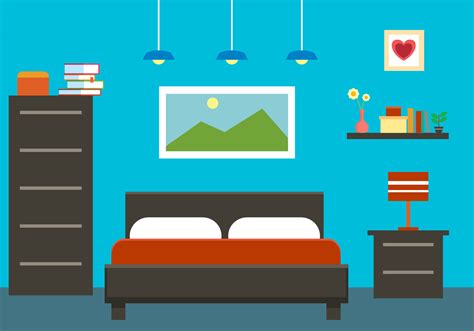 Flat Bedroom Interior Vector Illustration - Download Free Vector Art ...