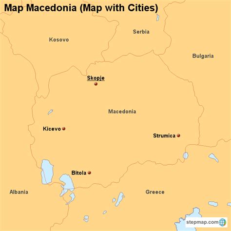 StepMap Map Macedonia Map with Cities Landkarte für Macedonia