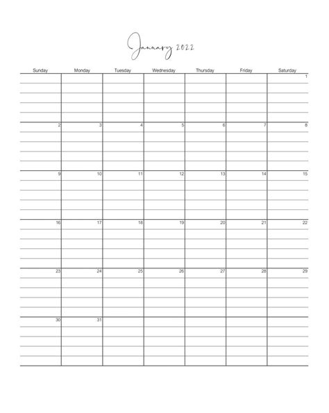 Printable 2022 Calendar Lined and Dated Calendarclassic Calendar - Etsy