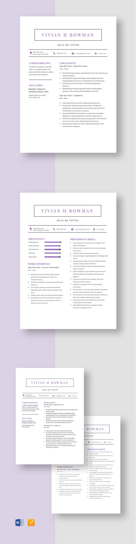 Free Agile Qa Tester Resume Template Word Apple Pages Template Net