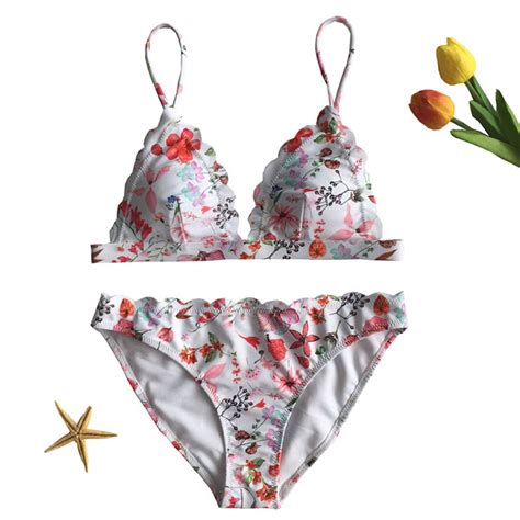 Sexy Women Adjustable Thin Straps Floral Print Bikini Set Bk