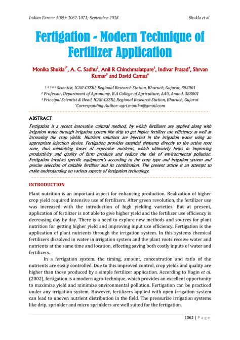 Pdf Fertigation Modern Technique Of Fertilizer Application