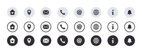 Contact information icons. Contact us icons set in different types. Vector scalable graphics ...