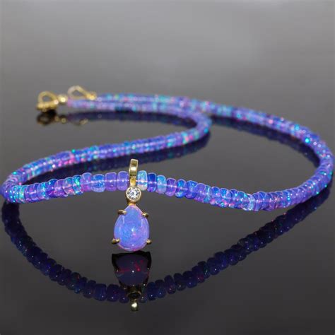 Multifire Ethiopian Lavender Opal Gemstone Beaded Pear Charm Necklace