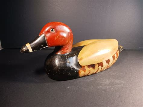 Vintage Hand Carved Mallard Duck Decoy With Glass Eyes Classic Hunting