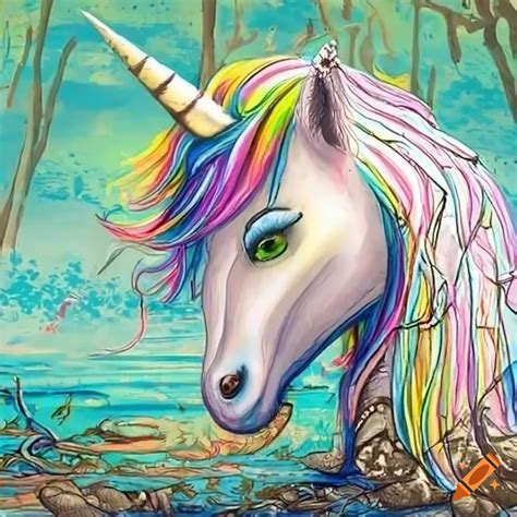 Colorful White Unicorn Stuck In A Muddy Swamp On Craiyon