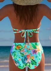Mid Waisted Tropical Plants Print Mint Green Bikini Set Modlily Usd