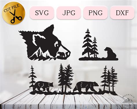 Forest Bear Svg Bundle Bear And Trees Silhouette Dxf Etsy