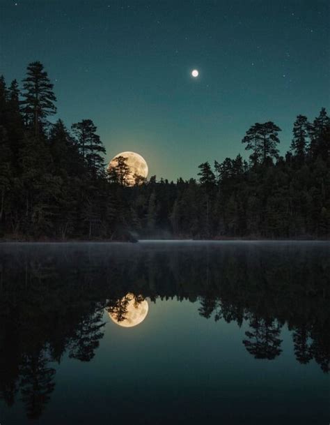 A Full Moon Is Shining On A Lake With A Full Moon Premium Ai