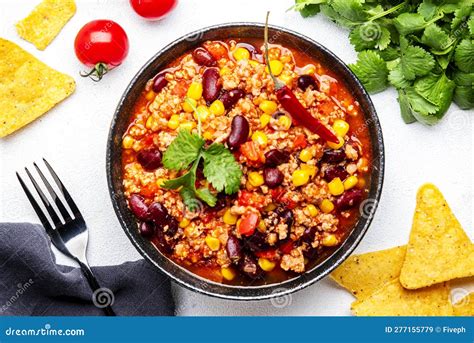 Chili Con Carne With Minced Beef Red Beans Paprika Sweet Corn And Hot Peppers In Spicy Tomato