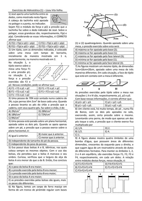 Exercícios Hidrostática Pressão PDF