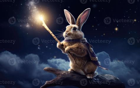 Fantastical Bunny Rabbit Floats Through A Starry Night Sky Casting