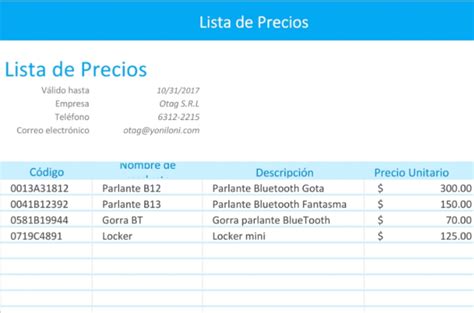 Plantilla Excel Lista De Precios Descarga Gratis Hot Sex Picture