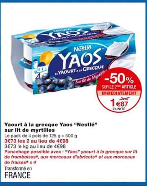 Promo Yaourt à La Grecque Yaos nestlé Sur Lit De Myrtilles chez