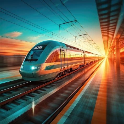 Premium Ai Image High Speed Train In Motion On The Railway Station At