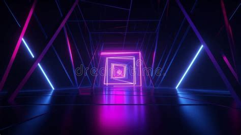 An Abstract Geometric Neon Background Is Depicted In A 3d Render