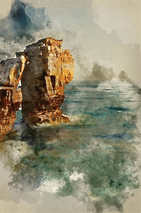 Watercolour Painting Of Stunning Geological Rock Cliff Formation