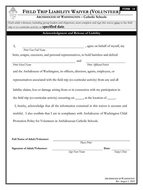 Field Trip Waiver Form Fill Online Printable Fillable Blank