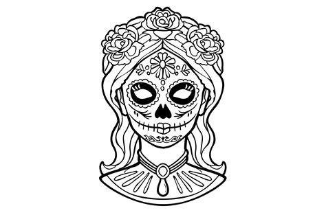 Girl Sugar Skull Coloring Page For Adult Graphic By Forhadx5 · Creative Fabrica