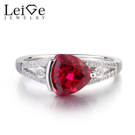 Leige Jewelry Lab Ruby Solid 925 Sterling Silver Ring Red Gemstone July