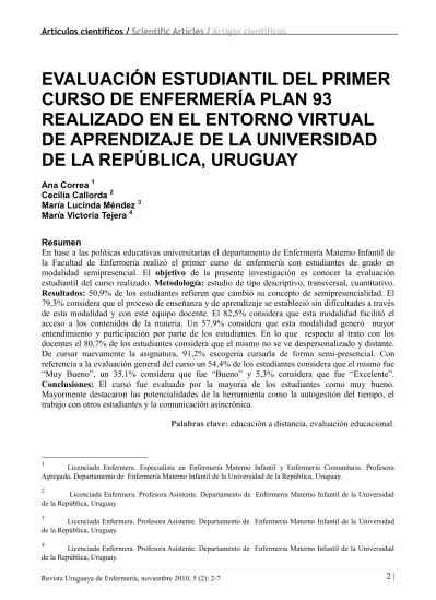 Evaluaci N Estudiantil Del Primer Curso De Enfermer A Plan Realizado