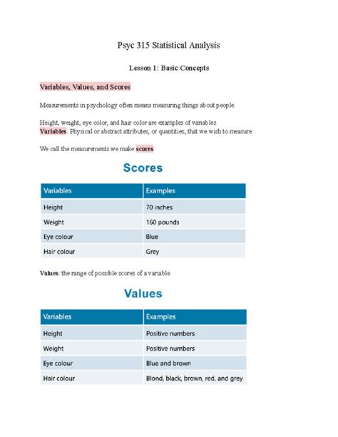 Psyc Lesson Psyc Statistical Analysis Lesson Basic