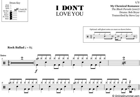 I Don T Love You My Chemical Romance Drum Sheet Music