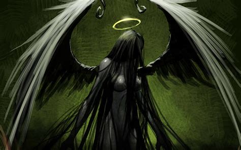 HD wallpaper: angel, dark, drawing, gothic, green, halo, wings | Wallpaper Flare