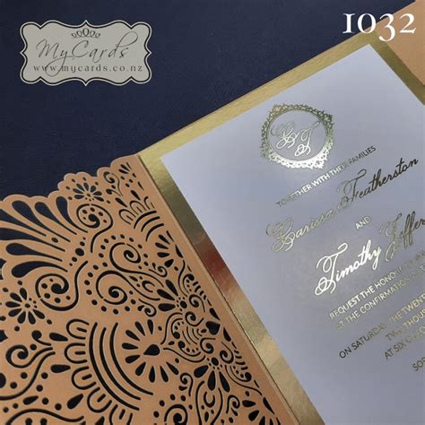 Gold Foil Border Wreath Wedding Invitations Design 1032 MYCARDS AKLD NZ