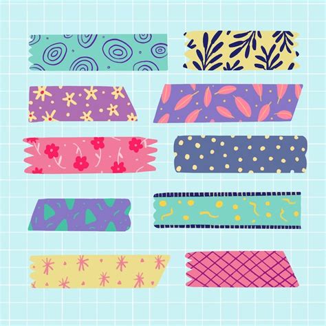 Colección de cintas washi dibujadas a mano Vector Premium