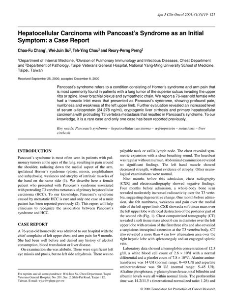 (PDF) Hepatocellular Carcinoma with Pancoast's Syndrome as an Initial ...