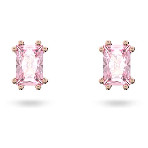 Stilla Stud Earrings Rectangular Cut Pink Rose Gold Tone Plated