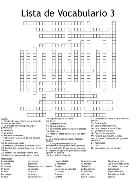 Lista De Vocabulario 3 Crossword WordMint