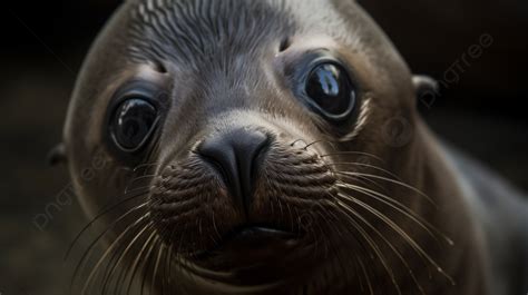 一隻海豹的頭在黑暗中仰望 小海獅臉 高清攝影照片 脊椎動物背景圖片和桌布免費下載