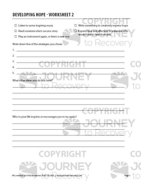 Developing Hope Worksheet 2 Cod Journey To Recovery